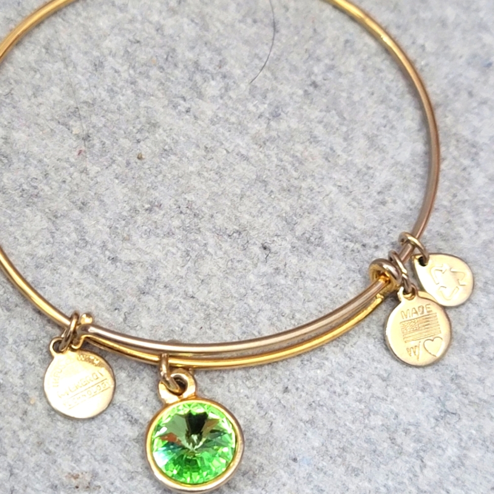 Alex and Ani Peridot August Birthday Stone Gold Bangle Bracelet